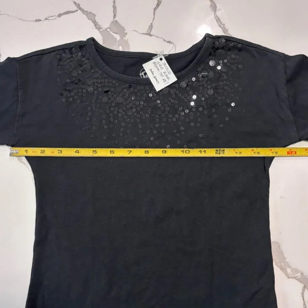 JUSTICE | Black Sequins Girls Long Sleeve Top T Shirt Embellished Size 7